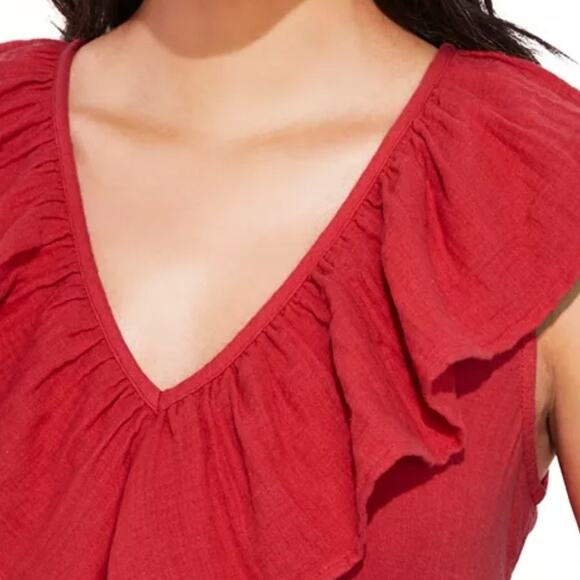 Vineyard Vines Red Ruffle Trim Double Gauze Midi‎ Dress - Picture 2 of 6